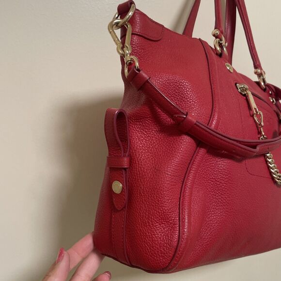 Coach Prairie True Red Pebbled Leather Convertible Chain Satchel Gold - Picture 5 of 16